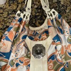 Kathy Van Zeeland Blue and Orange Shoulder Bag